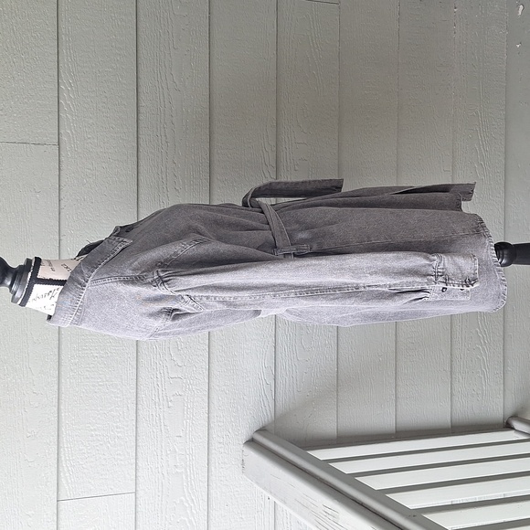 Avec Les Filles Long Sleeve Cotton Denim Shirt Dress Size Small Black Charcoal - Picture 5 of 11